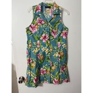 Puanani Floral Hawaiian Sleeveless Collared Midi Dress Made in Hawaii- Size Med.